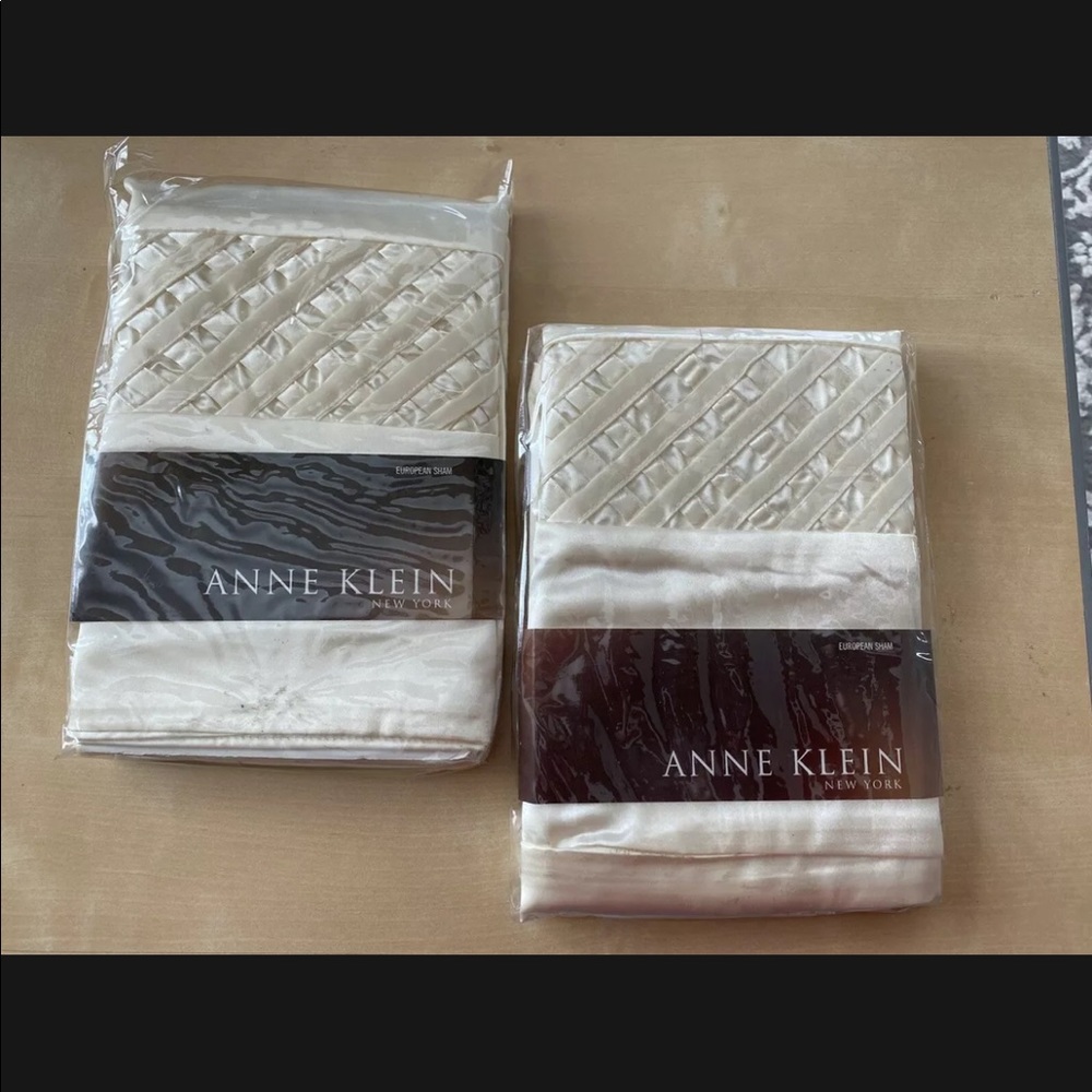 (2) Anne Klein Satin Euro Shams 26” X 26” - Ivory - “Hempel Floral”
